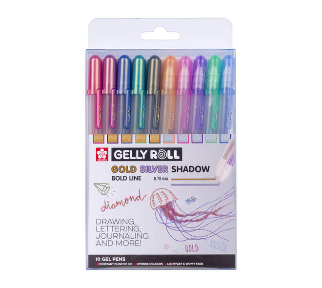 Gelschrijver Sakura Gelly Roll Gold Silver Shadow set à 10 kleuren