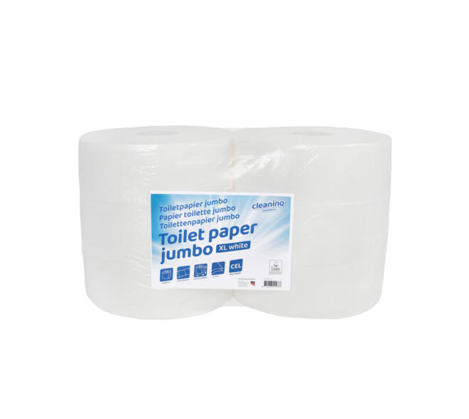 Toiletpapier Cleaninq T1 jumbo groot 2-laags 6x350m wit