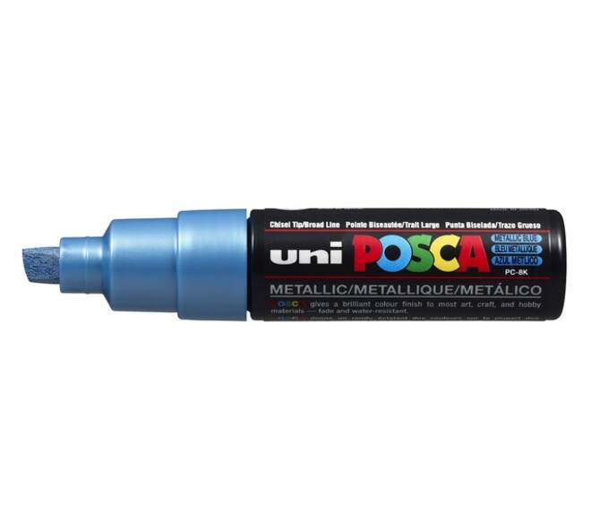Paintmarker Uni POSCA PC8K breed schuin metallic blauw