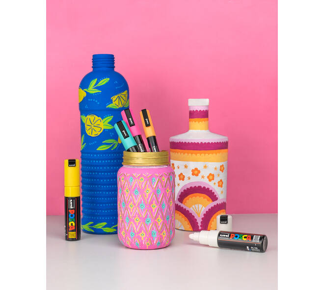 Paintmarker Uni POSCA Groovy Colours assorti metalen koffer à 20 stuks