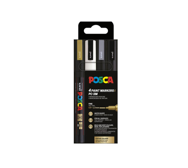 Paintmarker Uni POSCA PC3M fijn assorti set à 4 stuks