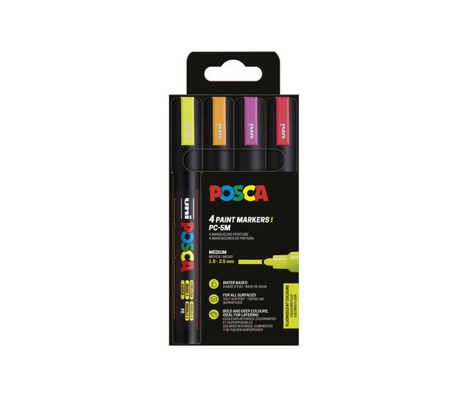 Paintmarker Uni POSCA PC5M medium fluor assorti set à 4 stuks