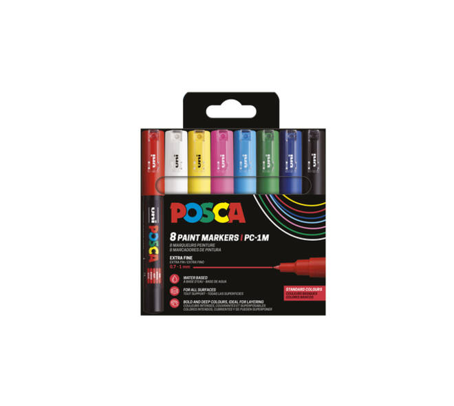 Paintmarker Uni POSCA PC1MC extra fijn assorti set à 8 stuks