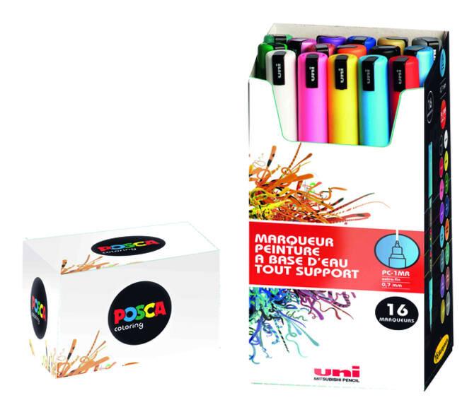 Paintmarker Uni POSCA PC1MR extra fijn assorti set à 16 stuks