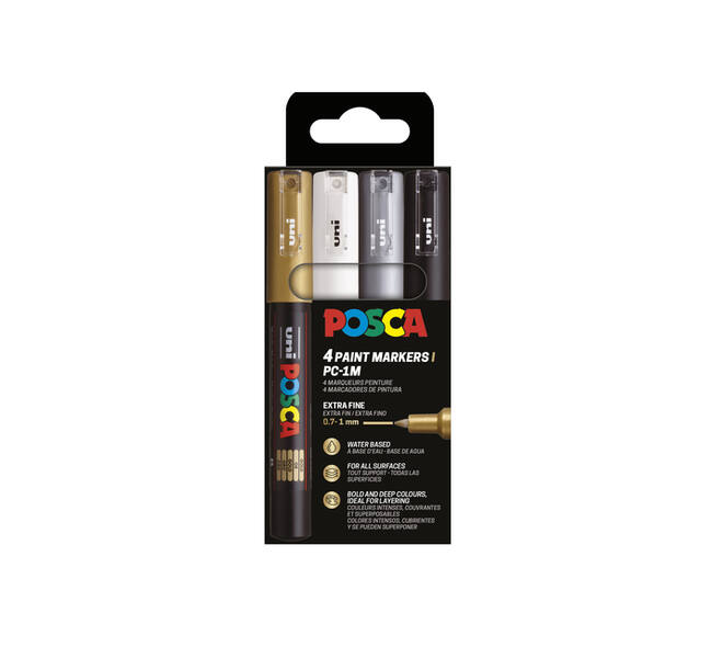 Paintmarker Uni POSCA PC1MC extra fijn assorti set à 4 stuks