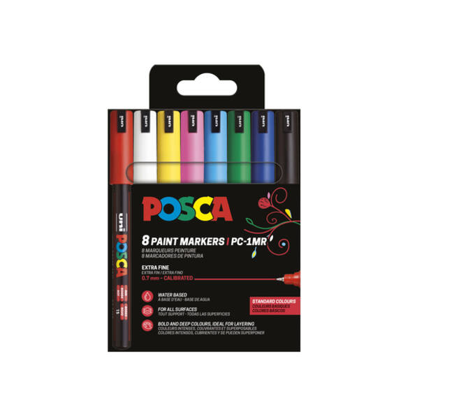 Paintmarker Uni POSCA PC1MR extra fijn assorti set à 8 stuks