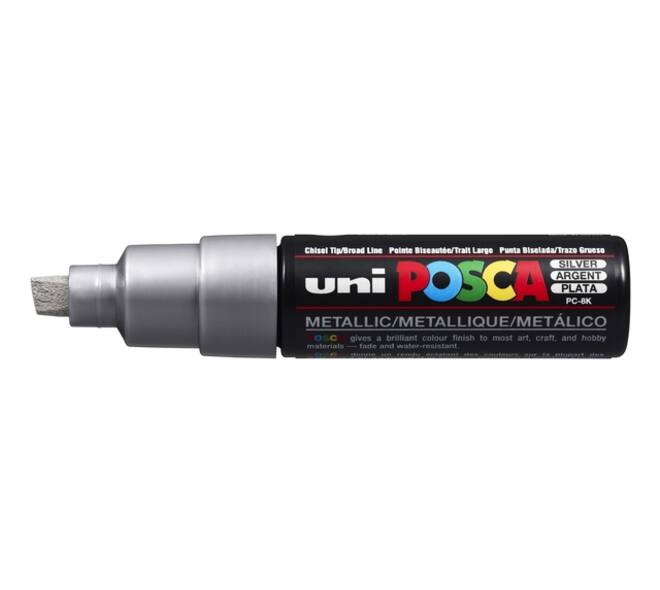 Paintmarker Uni POSCA PC8K breed schuin zilver