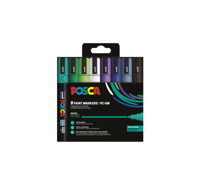Paintmarker Uni POSCA PC5M medium koel assorti set à 8 stuks