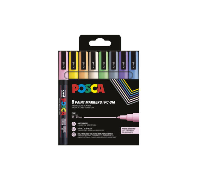 Paintmarker Uni POSCA PC3M fijn pastel assorti set à 8 stuks