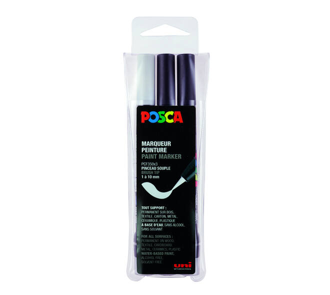 Paintmarker Uni POSCA PCF350 Brush 1-10mm assorti set à 3 stuks