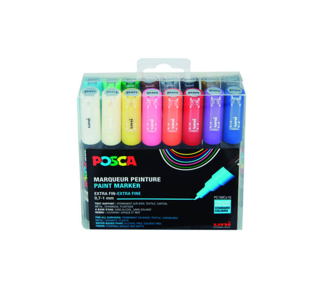 Paintmarker Uni POSCA PC1MC extra fijn assorti set à 16 stuks