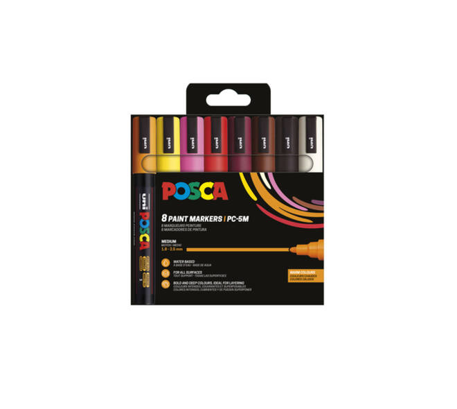 Paintmarker Uni POSCA PC5M medium warm assorti set à 8 stuks