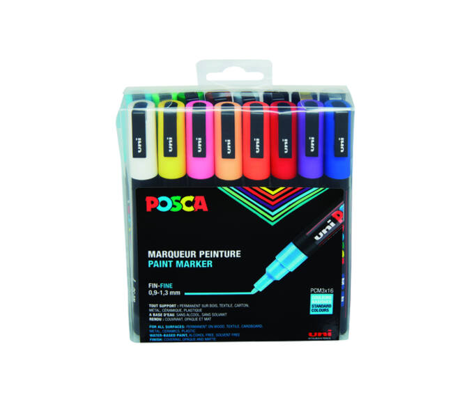 Paintmarker Uni POSCA PC3M fijn standaard assorti set à 16 stuks