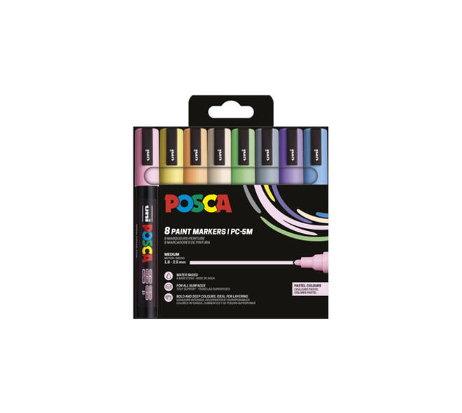 Paintmarker Uni POSCA PC5M medium pastel assorti set à 8 stuks