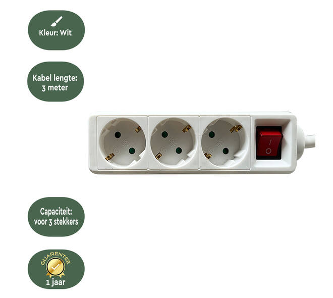 Stekkerdoos BRASQ  3 voudig 3 meter wit