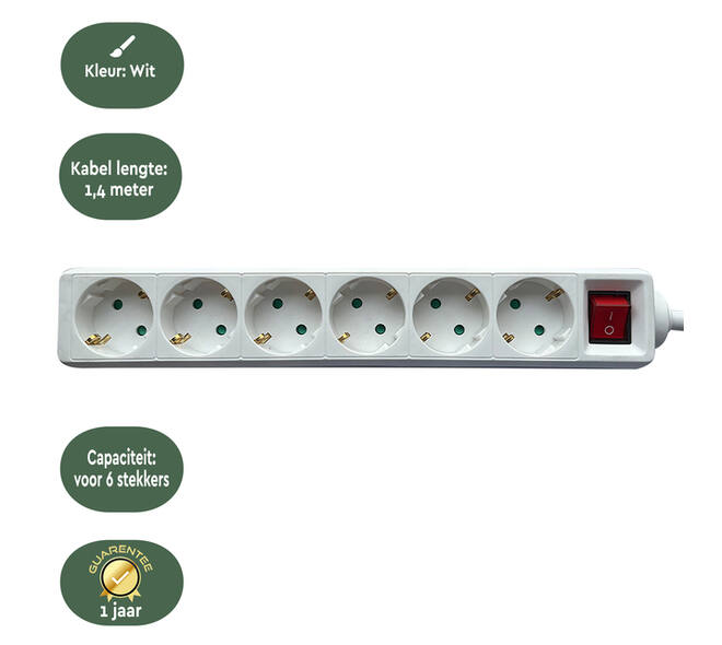 Stekkerdoos BRASQ  6 voudig 1.4 meter wit
