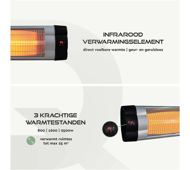 Terrasverwarmer BRASQ PHW200 hangend elektrisch met afstandbediening