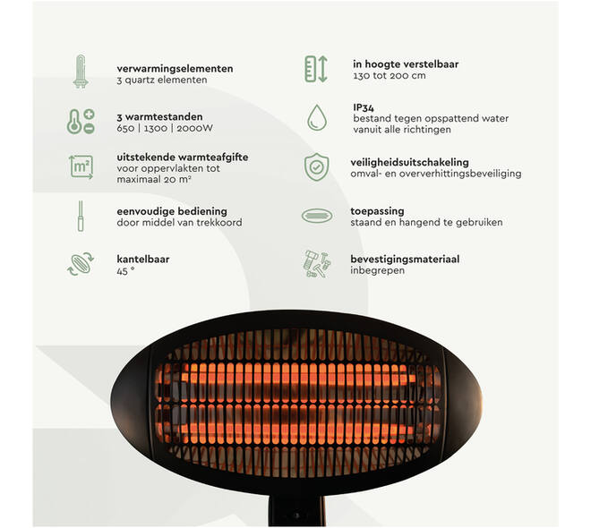 Terrasverwarmer BRASQ PHS100 staand elektrisch