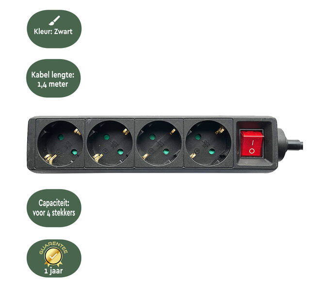 Stekkerdoos BRASQ  4 voudig 1.4 meter zwart