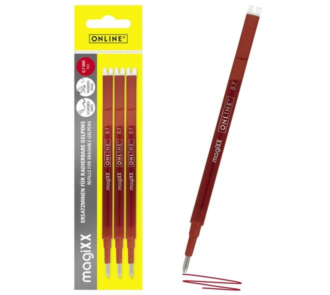 Gelschrijvervulling Online Magixx medium rood blister à 3 stuks