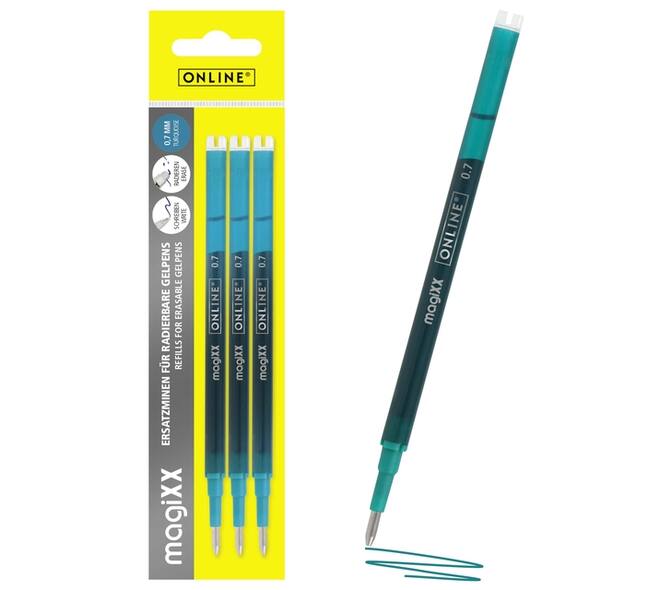 Gelschrijvervulling Online Magixx medium turquoise blister à 3 stuks