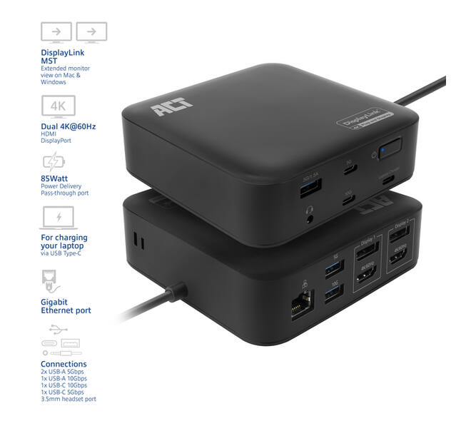 Dockingstation ACT USB-C Dual Monitor met Power Delivery