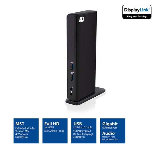 Dockingstation ACT USB-C Dual Monitor met laadpoort