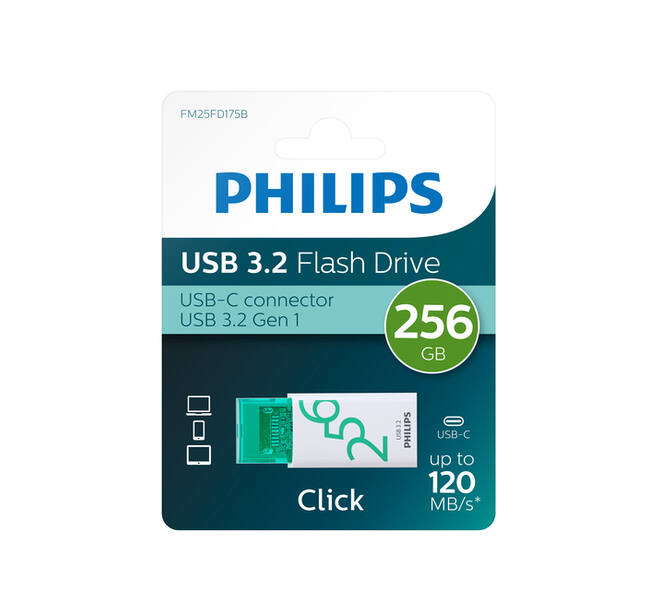 USB stick 3.2 Philips Click USB-C 256GB groen