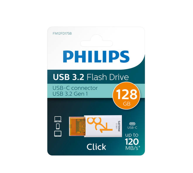 USB stick 3.2 Philips Click USB-C 128GB oranje