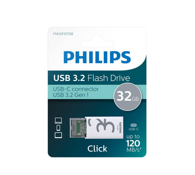 USB stick 3.2 Philips Click USB-C 32GB grijs
