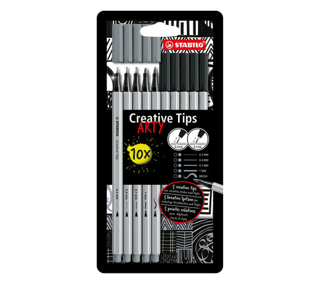 Creative Tips STABILO Arty assorti tips zwart en grijs 10 stuks