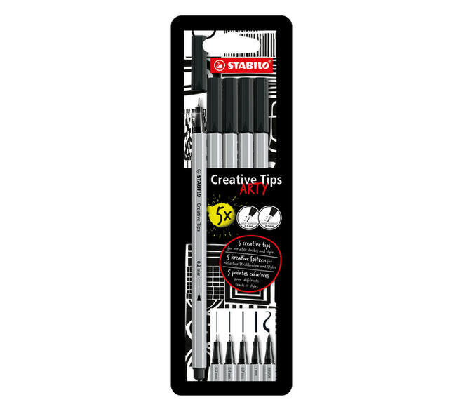 Creative Tips STABILO Arty assorti tips zwart blister à 5 stuks