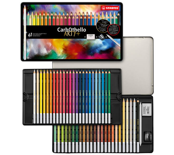 Kleurpotloden STABILO CarbOthello kalkpastel assorti blik à 48 stuks