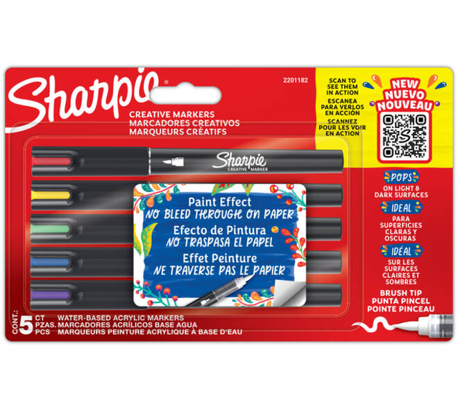 Creatieve marker Sharpie brushpunt assorti blister à 5 stuks