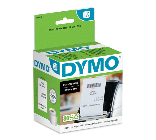 Papierrol Dymo LabelWriter doorlopend 57mmx91m 1 rol wit