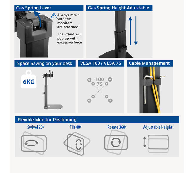 Monitorarm ACT office gasveer crossbar 2 schermen