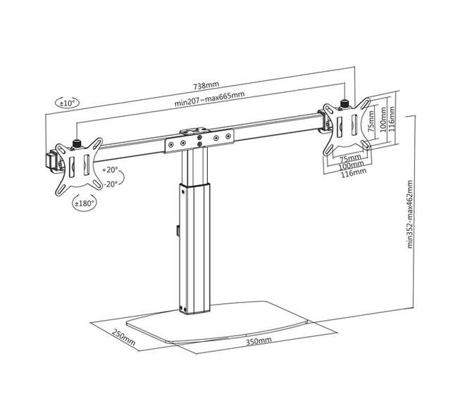 Monitorarm ACT office gasveer crossbar 2 schermen