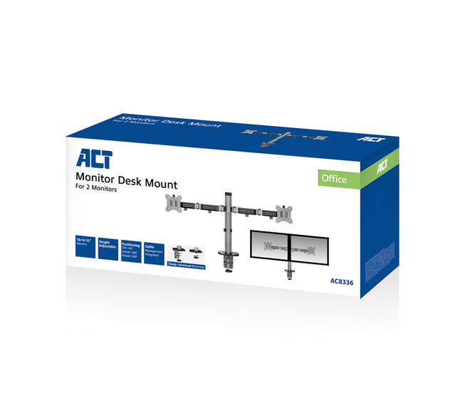 Monitorarm ACT office 2 schermen zilver