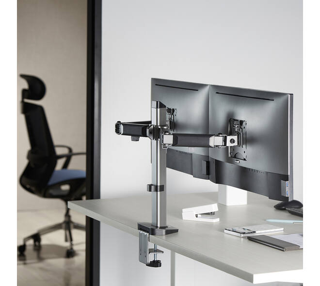 Monitorarm ACT office 2 schermen zilver