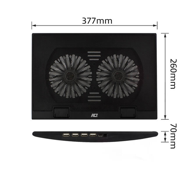 Laptopstandaard ACT 2 standen met ventilator 4-p hub