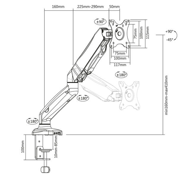 Monitorarm ACT office met gasveer 1 scherm