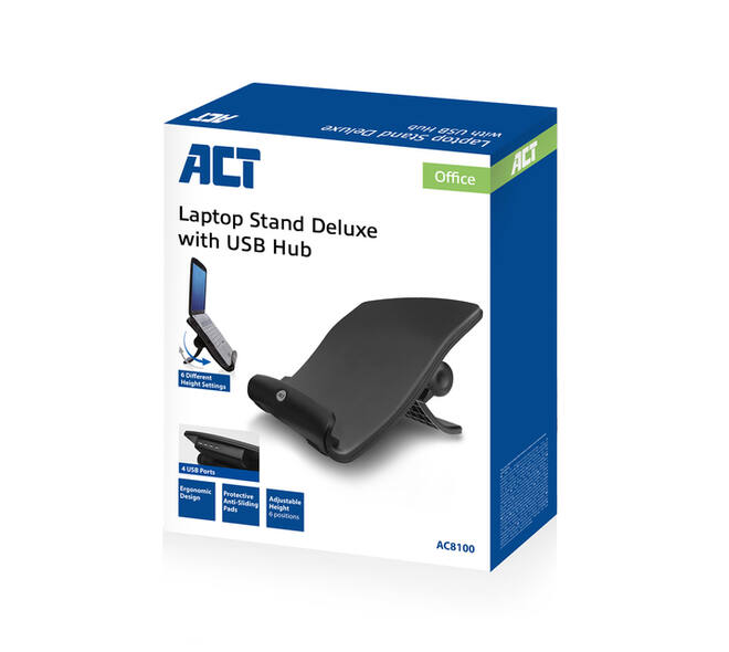 Laptopstandaard ACT 6 standen 4-p hub