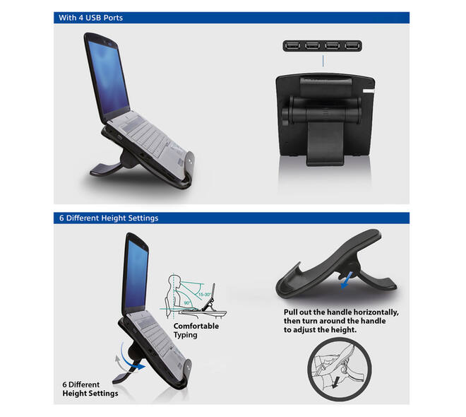 Laptopstandaard ACT 6 standen 4-p hub