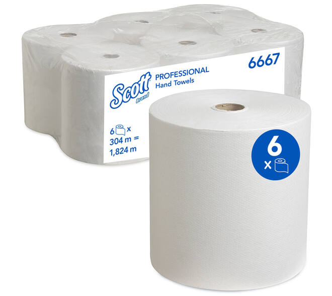 Handdoekrol Scott 1-laags 304m wit 6667