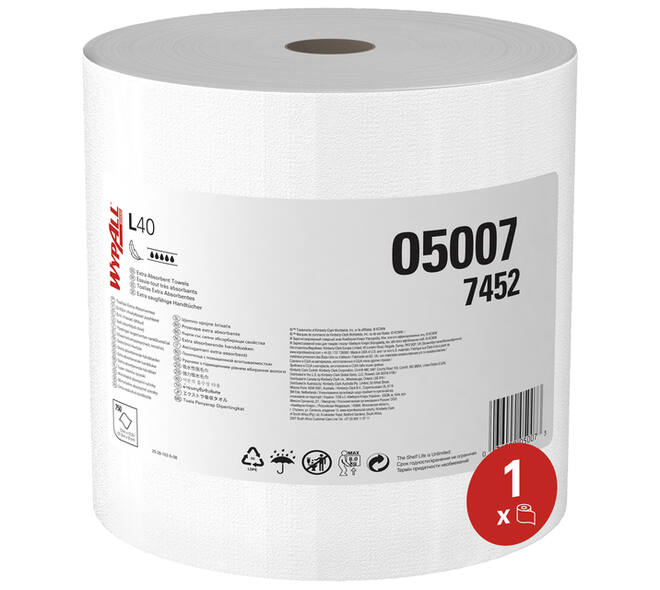 Poetsrol WypAll L40 PowerClean 1-laags 315mmx232m 750 vel wit 7452
