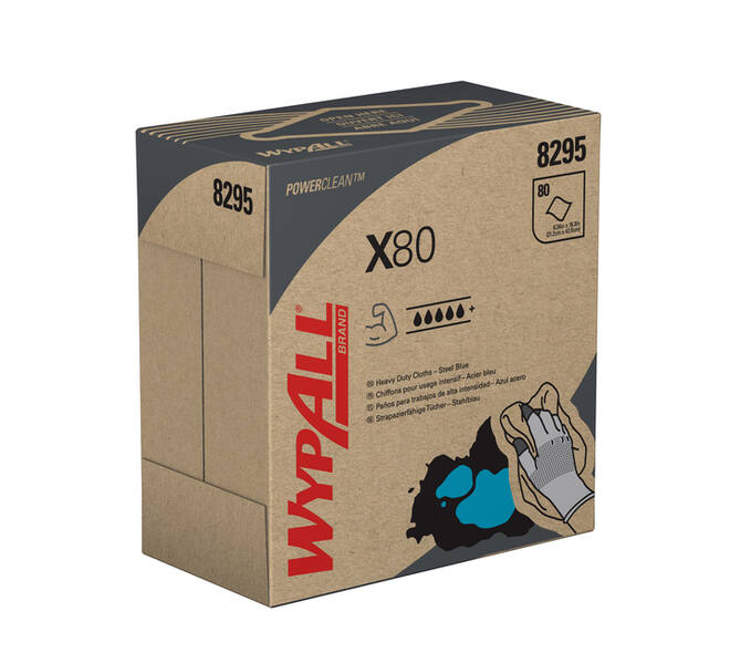 Poetsdoek WypAll X80 Powerclean 426x212mm 80vel dispenserdoos blauw 8295