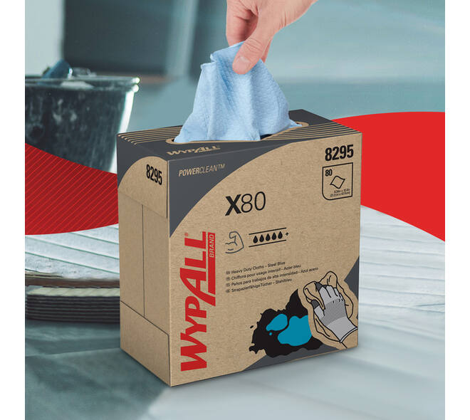 Poetsdoek WypAll X80 Powerclean 426x212mm 80vel dispenserdoos blauw 8295