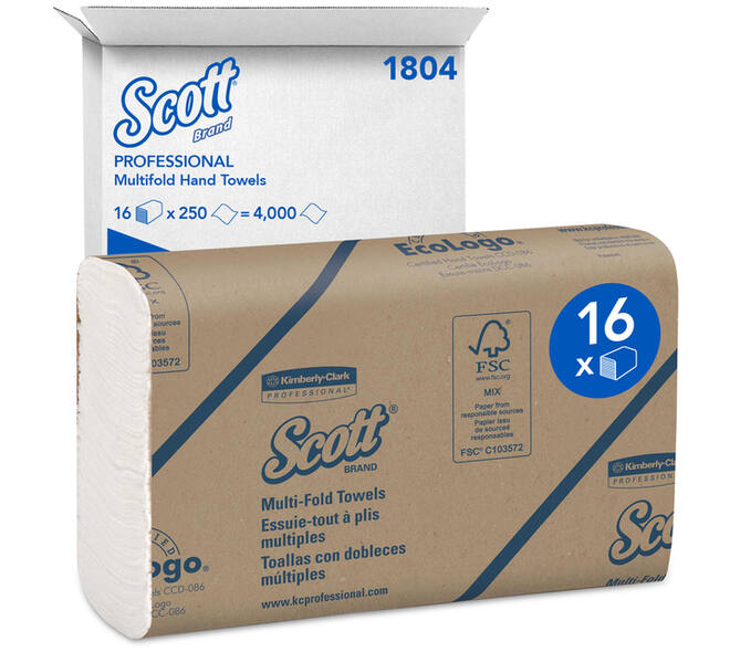 Handdoek Scott m-vouw 1-laags 230x235mm 16x250stuks wit 1804