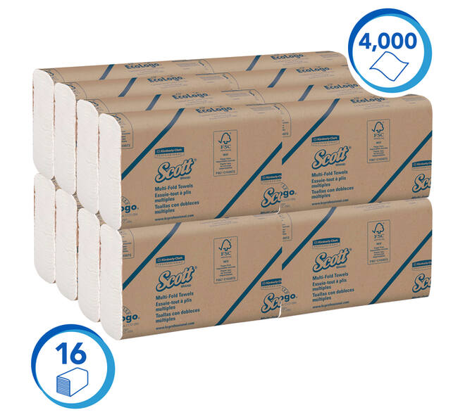 Handdoek Scott m-vouw 1-laags 230x235mm 16x250stuks wit 1804