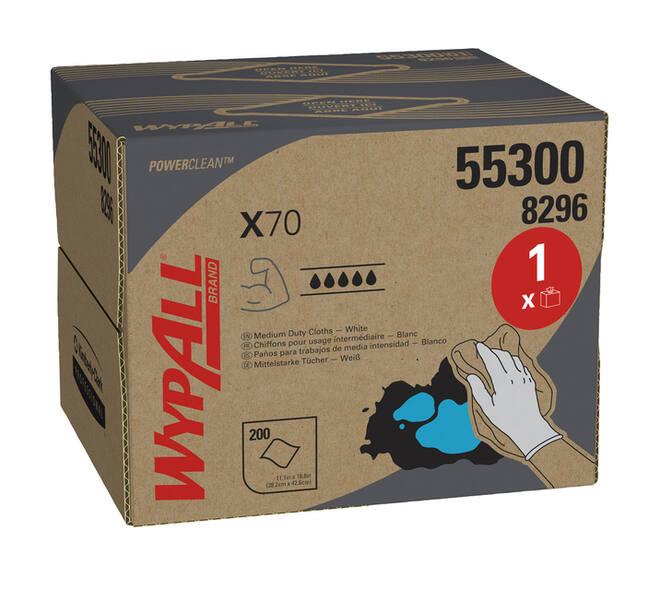 Poetsdoek WypAll X70 PowerClean 426x282mm 200vel dispenserdoos wit 8296